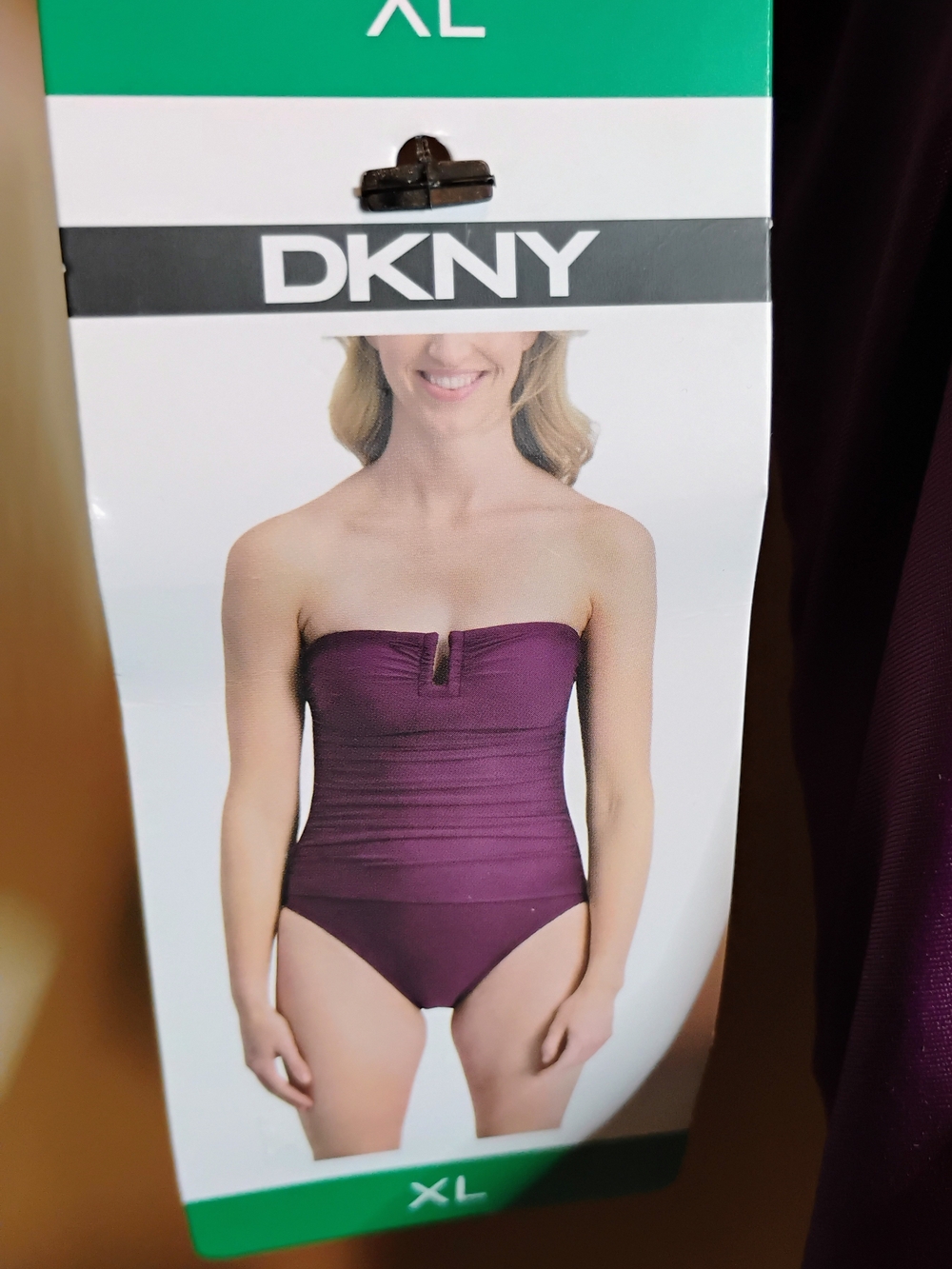 DKNY Women’s Purple Ruched One-Piece Swimsuit XL Removable Straps - Picture 3 of 4